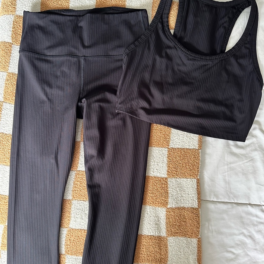 All in motion Women's Black Ribbed leggings & Top Set